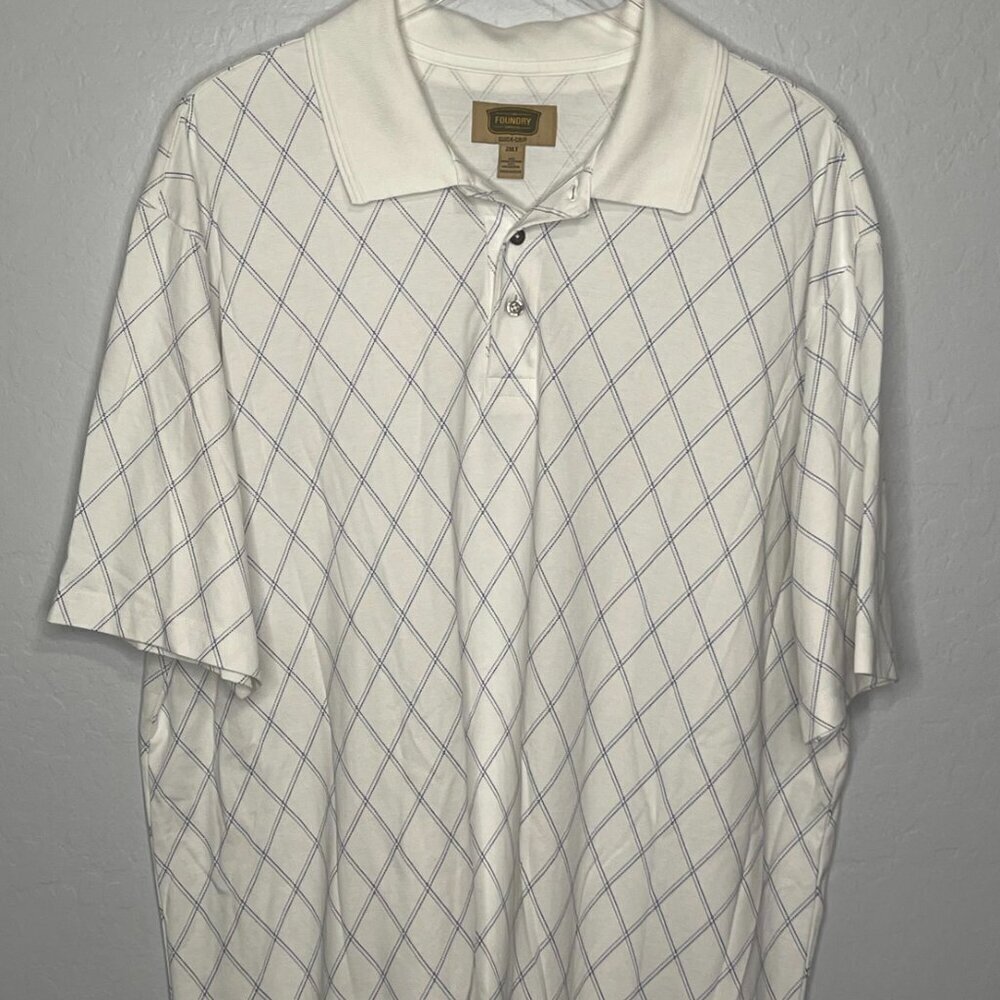Foundry Blue and White Diamond Design Short Sleeve Polo 2XLT - Picture 2 of 2